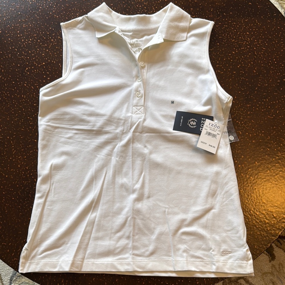 Izod White Sleeveless Button Down Shirt